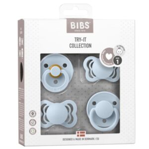 BIBS TRY-IT zestaw 4 szt smoczków niemowlęcych o różnych ustnikach BABY BLUE