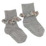 GoBabyGo antypoślizgowe skarpetki do nauki chodzenia LIBERTY BAMBOO Grey Melange Katie and Millie Orange 12 m+