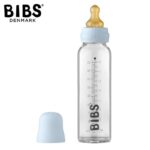 BIBS SZKLANA BUTELKA dla niemowląt ze smoczkiem antykolkowym z kauczuku, pojemność 225 ml, BABY BLUE