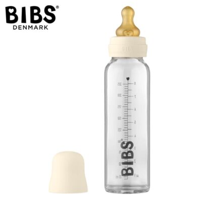 BIBS BUTELKA ze smoczkiem antykolkowym z kauczuku, szklana pojemność 225 ml, IVORY