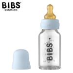 BIBS BABY GLASS BOTTLE BABY BLUE Antykolkowa Szklana Butelka dla Noworodków 110 ml
