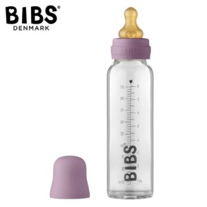 BIBS SZKLANA BUTELKA do karmienia ze smoczkiem antykolkowym z kauczuku, pojemność 225 ml, MAUVE