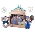 Meiya & Alvin - Zestaw prezent dla niemowlaka Baby Shower Set z miękką grzechotką i gryzakiem dźwiękowym z kauczuku Hevea Alvin Elephant