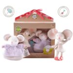Meiya & Alvin - Zestaw prezent dla niemowlaka Baby Shower Set z miękką grzechotką i gryzakiem dźwiękowym z kauczuku Hevea Meiya Mouse