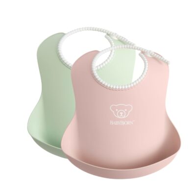 BABYBJORN - 2 duże śliniaki - Powder Green/ Powder Pink