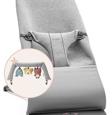 BABYBJORN - leżaczek BLISS 3D Jersey - Jasny Szary + Zabawka BALANCE - Soft Friends