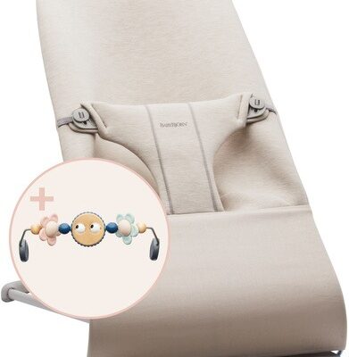 BABYBJORN - leżaczek BLISS 3D Jersey - Jasnobeżowy + Zabawka Googly Eyes Pastels