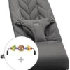 BABYBJORN - leżaczek BLISS Woven, Petal Quilt - Antracytowy + zabawka do leżaczka Googly Eyes bujaczek dla niemowląt