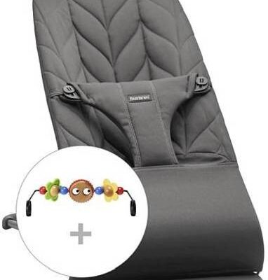BABYBJORN - leżaczek BLISS Woven, Petal Quilt - Antracytowy + zabawka do leżaczka Googly Eyes bujaczek dla niemowląt