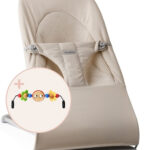 BABYBJORN - leżaczek BALANCE SOFT WOVEN/JERSEY Tri Fabric, Jasny Beż + zabawka do leżaczka - Googly Eyes