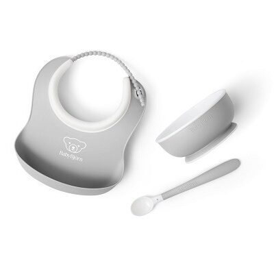 BABYBJORN - Zestaw do karmienia 3 szt. - Light Grey
