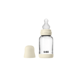 BIBS SZKLANE BUTELKI z silikonowym smoczkiem antykolkowym z silikonu medycznego, pojemność 120 ml, IVORY