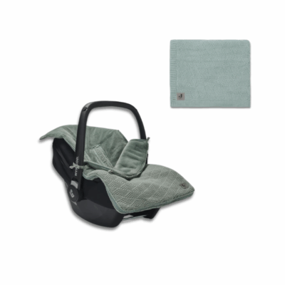 Jollein ciepły śpiworek do wózka i fotelika + kocyk do wózka fotelika i kołyski tkany RIVER KNIT Ash Green - ZESTAW