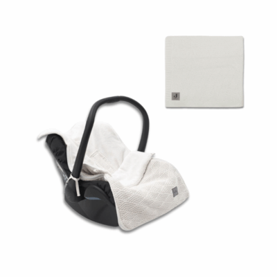 Jollein ciepły śpiworek do wózka i fotelika + kocyk do wózka fotelika i kołyski tkany RIVER KNIT Cream White - ZESTAW