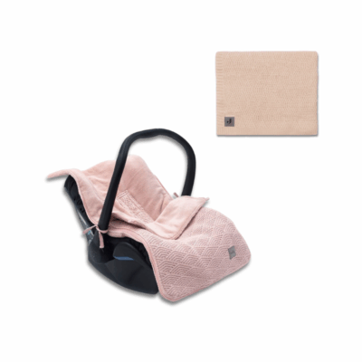 Jollein ciepły śpiworek do wózka i fotelika + kocyk do wózka fotelika i kołyski tkany RIVER KNIT Pale Pink - ZESTAW